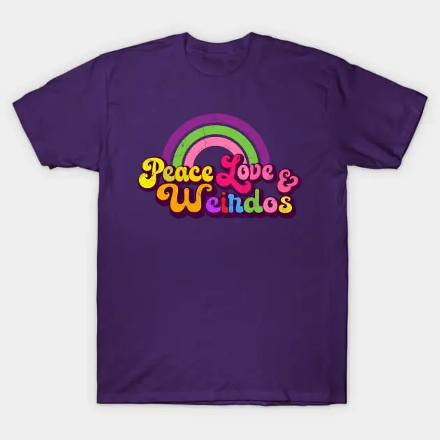 Peace Love Weirdos - Retro Rainbow T-Shirt Oversized T-shirts For Women/Men Clothing New Fashion Top Tees