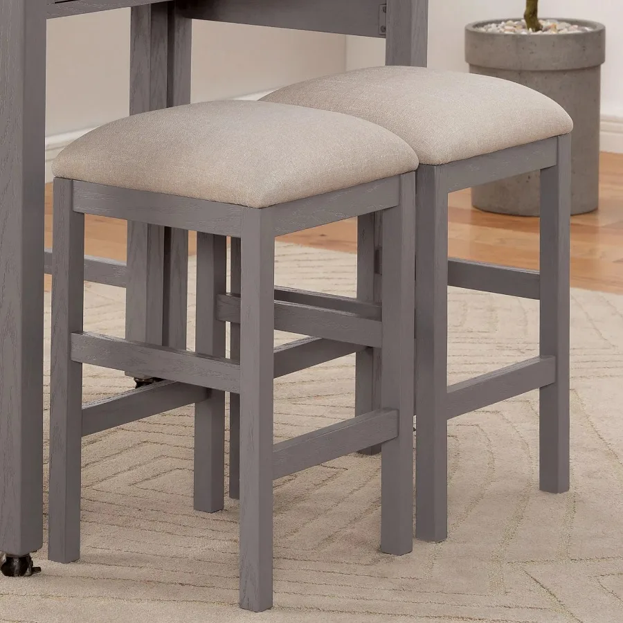 

Light Gray Set of 2pc Stools Kitchen Dining Room Furniture Beige Fabric Cushion Seat Chairs Stool