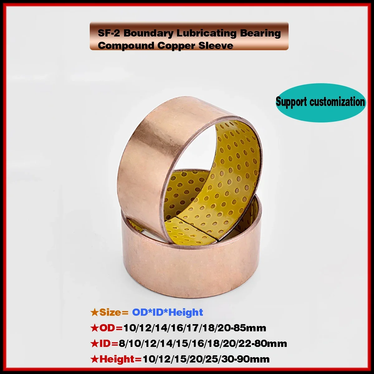 SF-2 Inner Diameter 8/10/12/14/15/16/18-80mm Boundary Lubricating Bearing Compound Copper Sleeve With Pitting Point Bushing