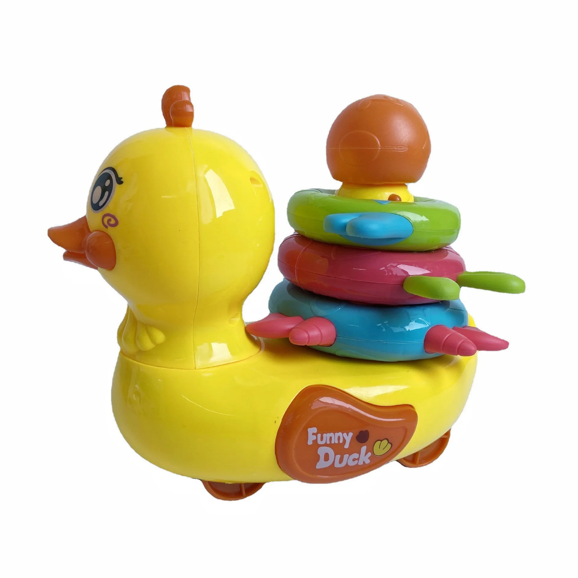 Little Yellow Duck Toy Universal Driving Light Music Cartoon Electric Duck Toy With Teether Puzzle Ring Gift