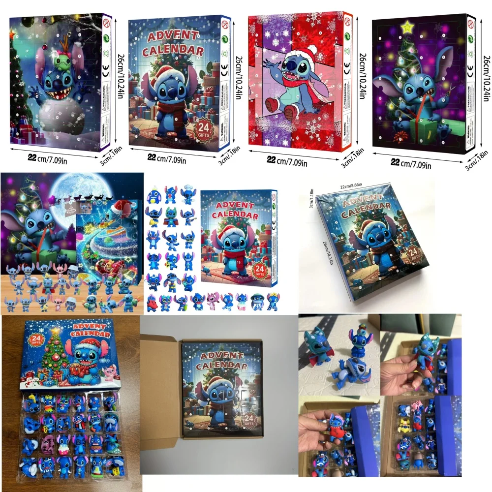 Caja ciega con calendario de Adviento de Navidad 2025, regalos para niños de dibujos animados de Mickey Minnie de Disney "Lilo y Stitch", 24 muñecas aleatorias