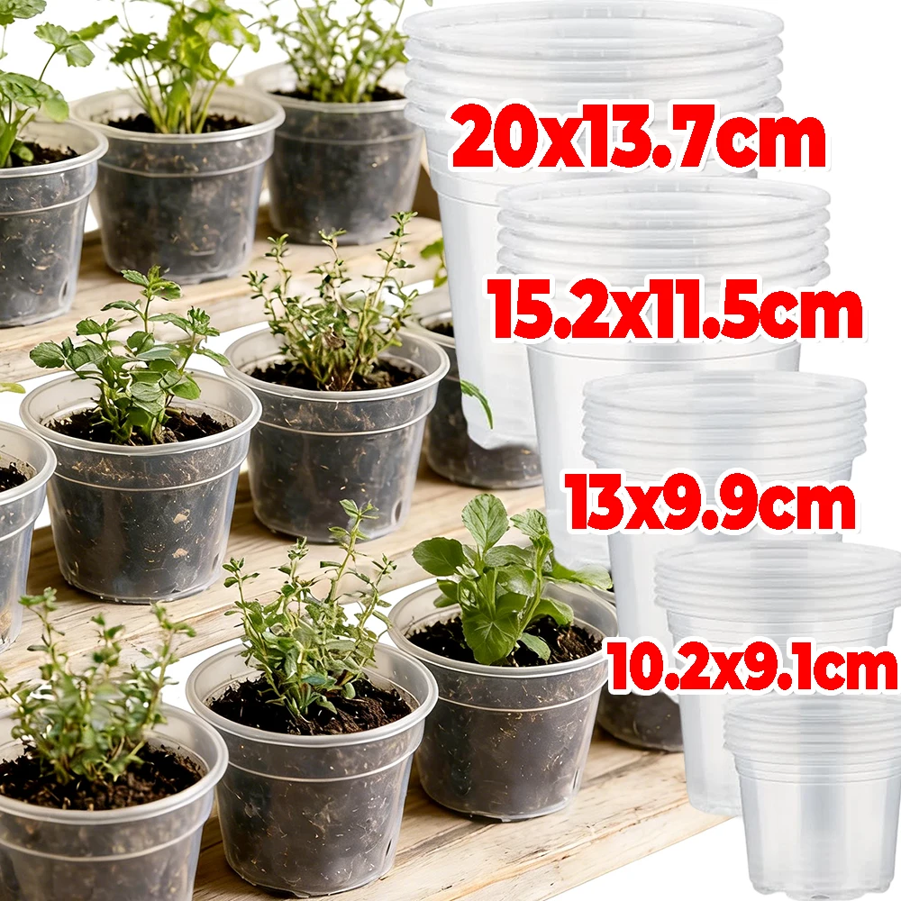 1/10x Garden Planter Pot Container Transparent Flower Nursery Pot Home Plastic Round Seedling Starter with Drainage Holes