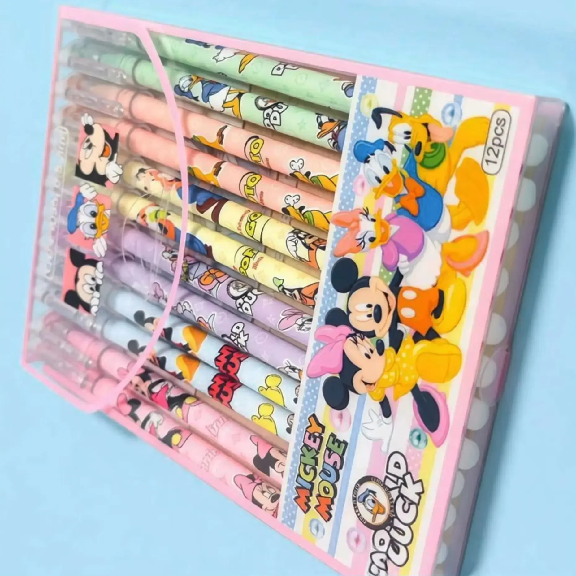 12 pieces/set Disney Mickey Mouse gel pen Cartoon style straight erasable pen Mickey Mouse house cute tall erasable pen ﻿