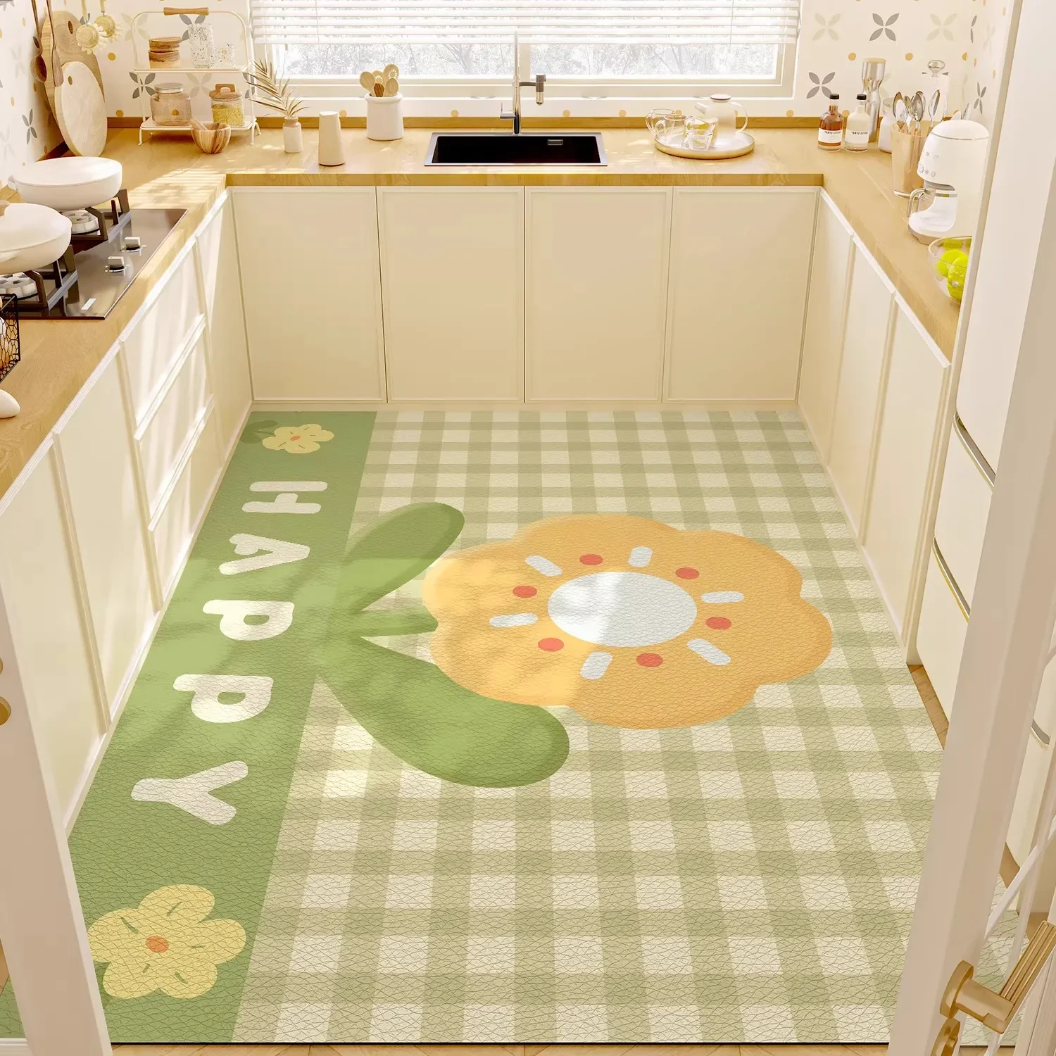 Kitchen Floor Mat Waterproof Anti-slip Carpet Large Size Full-coverage Rug PVC Leather Oil-proof Carpets Floral Patterned Rugs