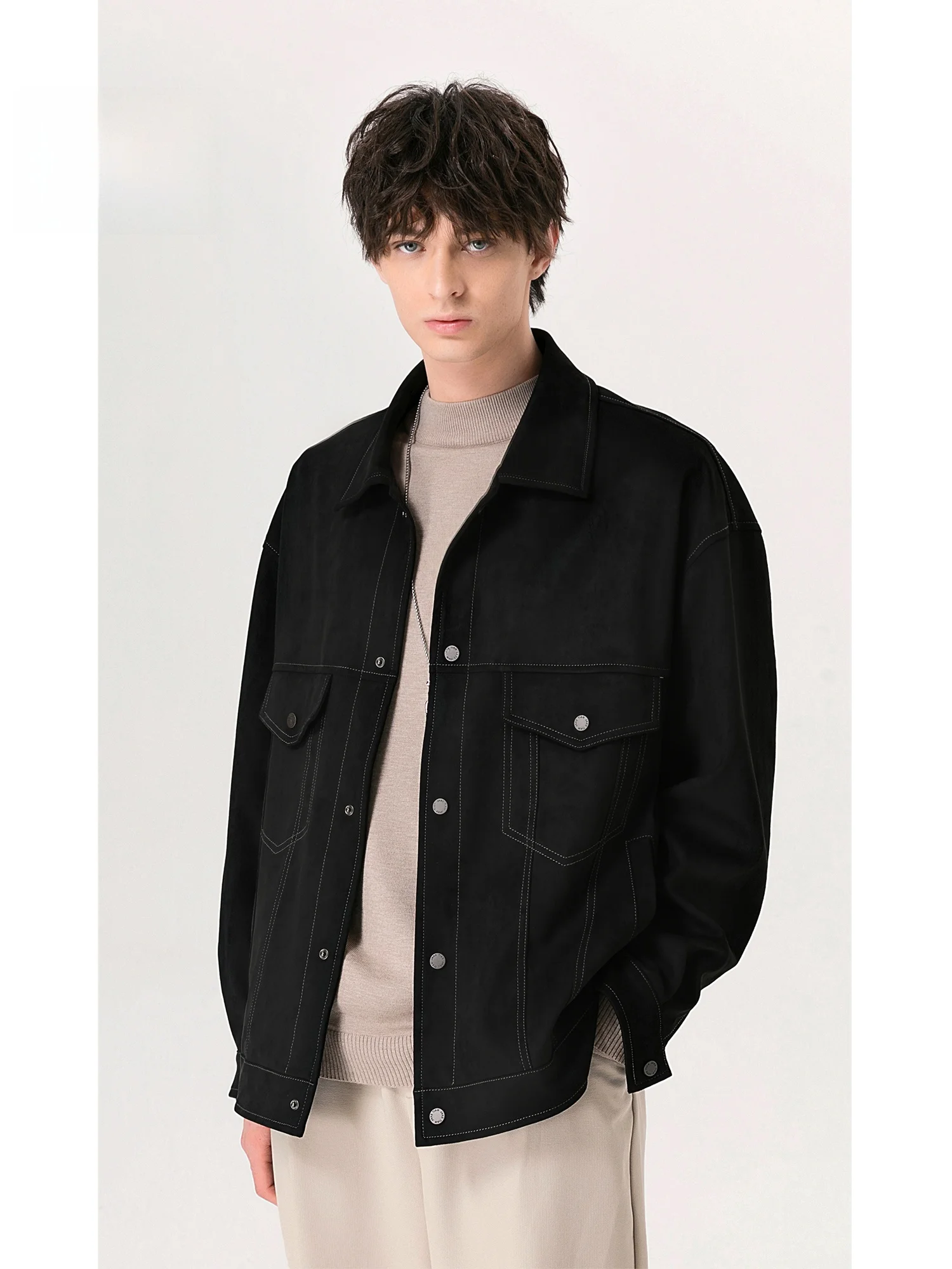 

Мужская замшевая куртка на осень-зиму, новая повседневная свободная верхняя одежда Bla, воротник с откидным воротником, модная уличная одежда