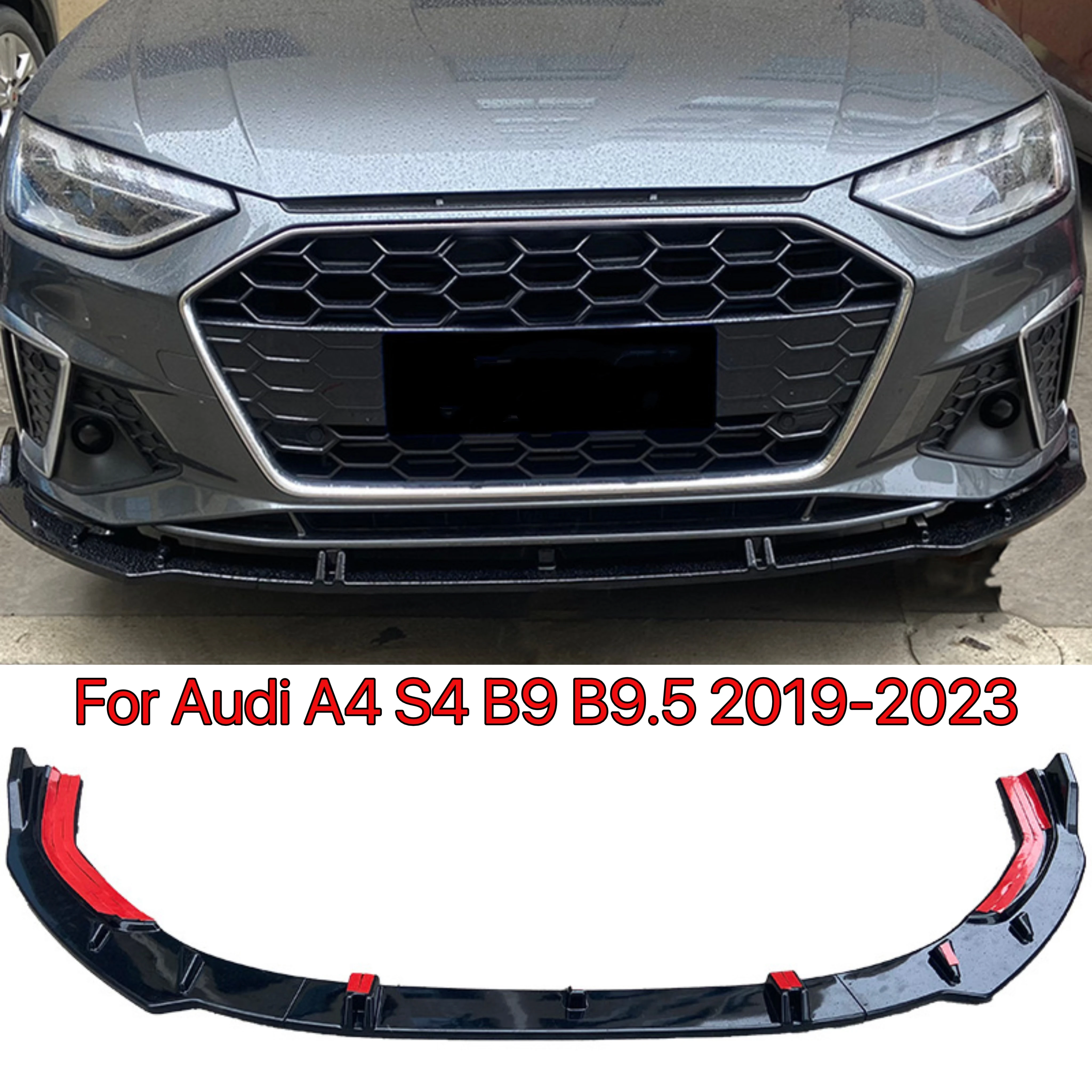 

For Audi A4 S4 B9 B9.5 3Pcs Car Front Bumper Lip Spoiler Splitter Diffuser Retrofit A4 8W TFSI TDI S4 2019-2023 Bodykits Tuning