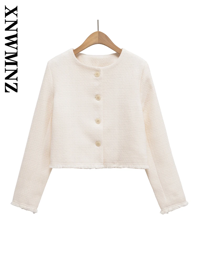 

XNWMNZ 2025 Autumn Woman Hipster style Sophisticated Long Sleeve Jacket Temperament Chic Lady O-Collar Fashion Regular Fit Coat