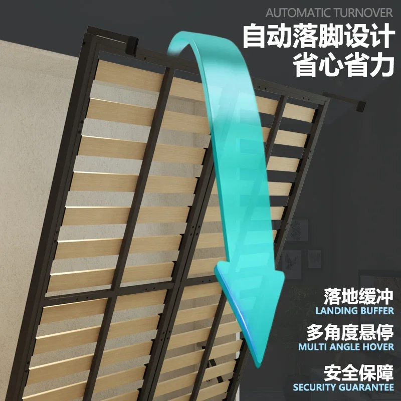 Solid wood invisible bed, hardware accessories, wardrobe integrated wall , front side flip hidden , Murphy
