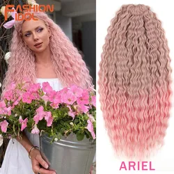 Ariel Curl Hair Water Wave Twist Häkelhaar, synthetisches Zopfhaar, Ombre-Blond, Rosa, 55,9 cm, tiefe Welle, Flechthaarverlängerung