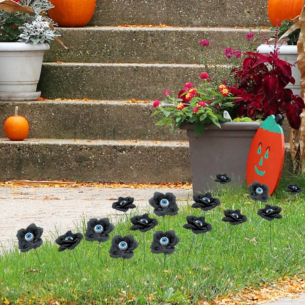 

4pcs Eye Bead Rose Yard Decor Halloween Sign Outdoor Stake Garden Decoration Party Prop Pvc Silk Cloth Material Frightening