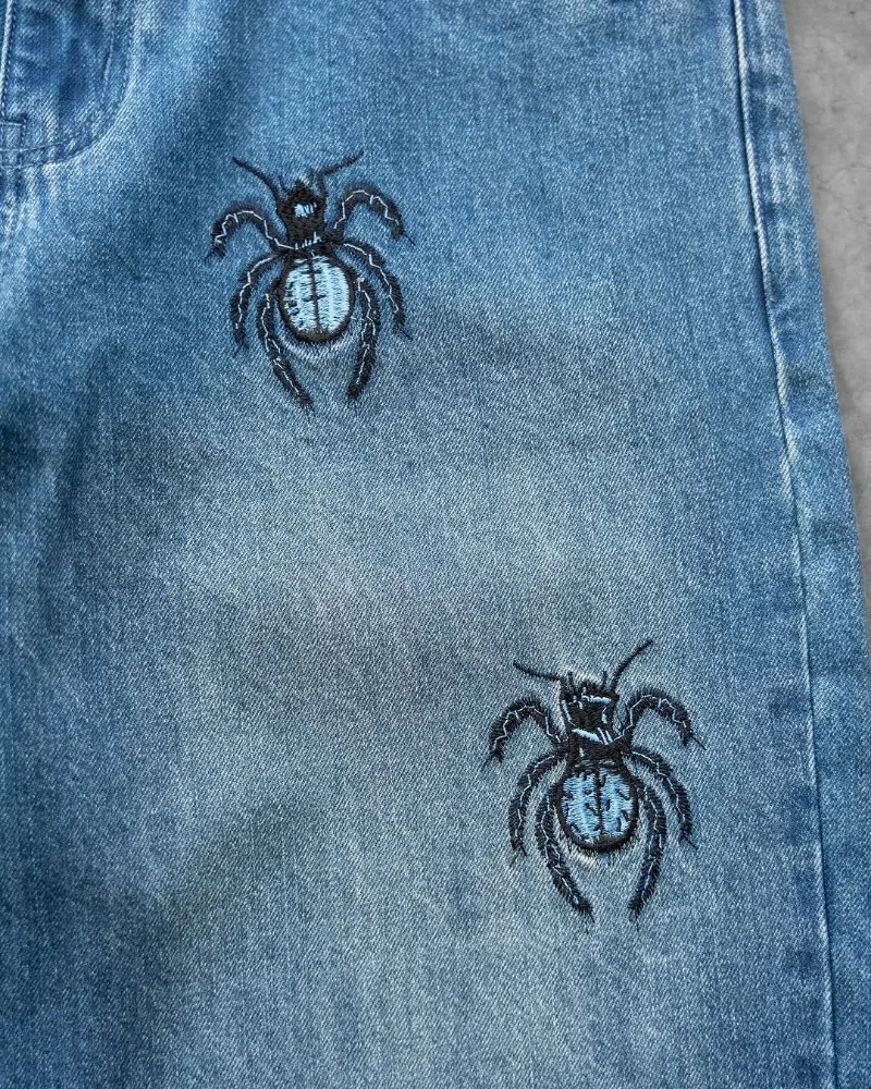 Y2K กางเกงยีนส์ผู้ชาย Vintage American Spider รูปแบบกางเกงขากว้าง streetwear hip hop Harajuku ผู้ชายผู้หญิง Street แฟชั่นกางเกงยีนส์ขากว้าง