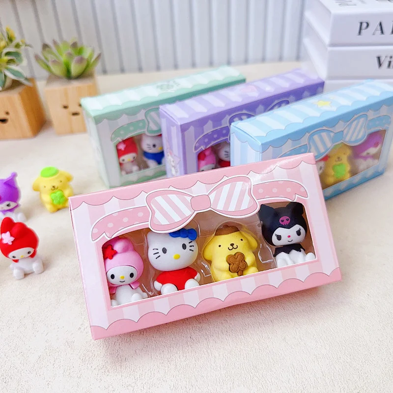 8 set/lot Sanrio Kuromi Melody PomPomPurin Eraser Cute Writing Drawing Pencil Erasers Stationery For Kids Gifts School Supplies