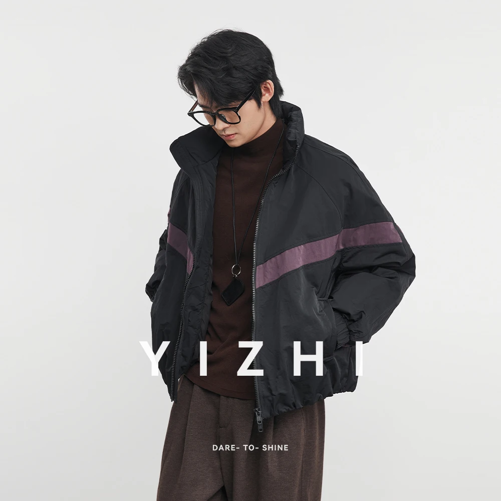 

2025 зимний новый мужской пуховик с цветными блоками, модная мужская повседневная куртка в стиле ретро с воротником-стойкой, теплая верхняя одежда, куртка, топ