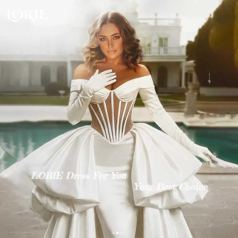 

LORIE Modern Mermaid Wedding Dress Off Shoulder Sweetheart Pleats Bride Gown Satin Customized Corset Bride Dress Plus Size Dress