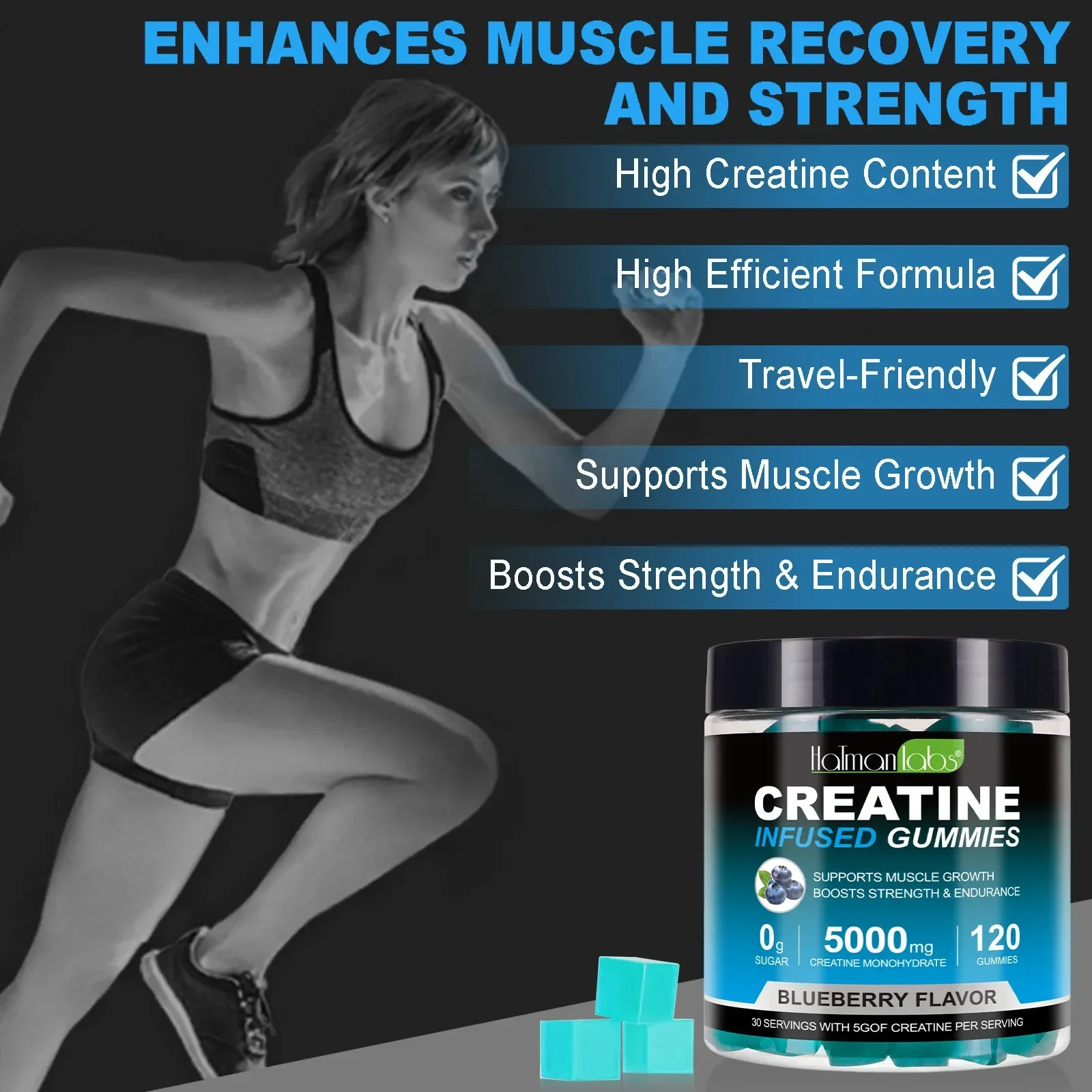 Creatine Monohydrate Gummies,Helps Promote Muscle Gain Size,Improves Workout Performance,Physical Stamina,Sugar-Free,120 Gummies