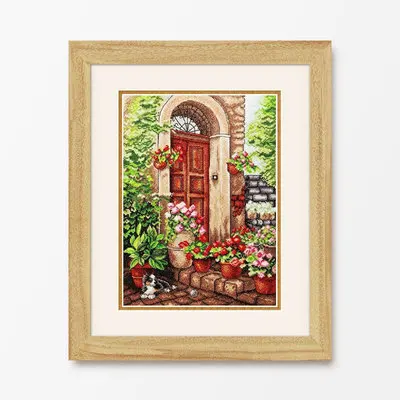 

T C1474 Courtyard View in summer embroidered cat cross stitch embroidery kits Top Quality Sell Counted Cross Stitch Kit