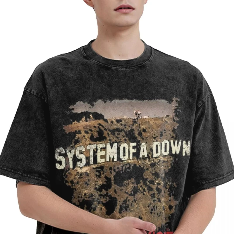 

Мужская футболка System Of A Down, выстиранная, трендовая, для турне по стадионам Америки 2025, летние винтажные повседневные топы, дропшиппинг