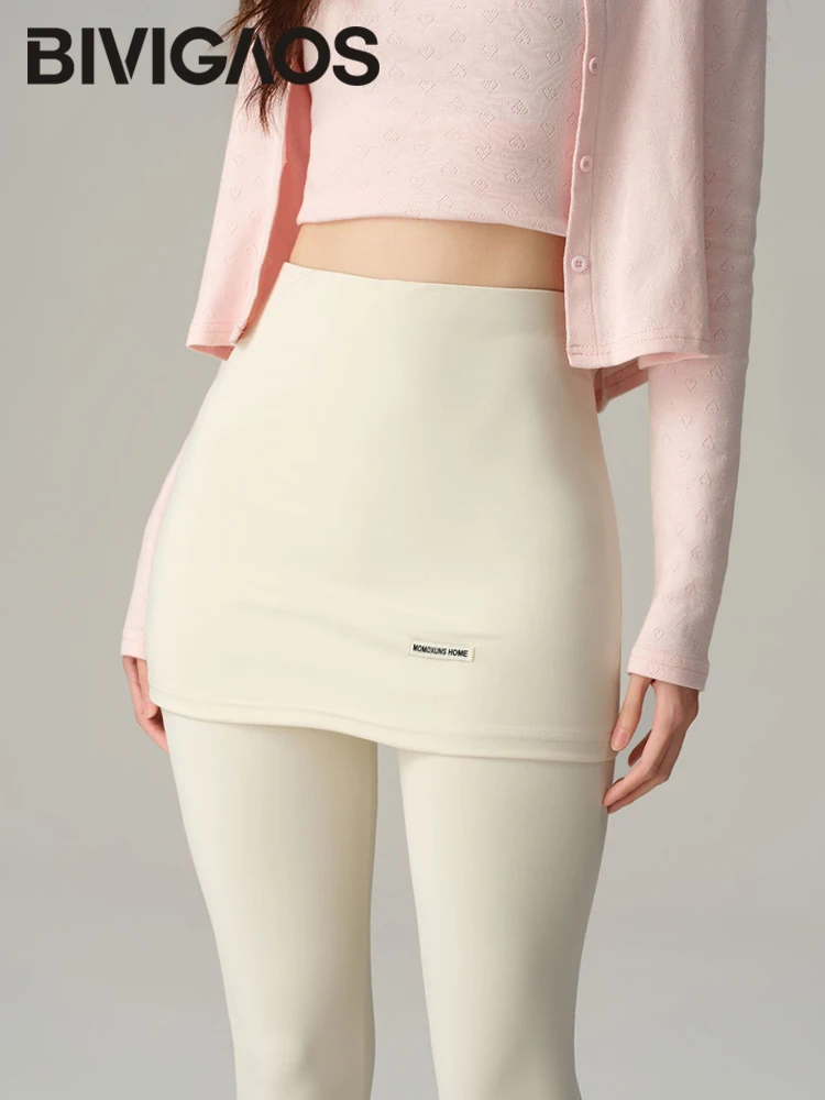 BIVIGAOS New Light Oxygen Leggings Skirts Fake Two-Piece Women High Waist Tight Package Hip Leggings Yoga Sport Fitness Leggings