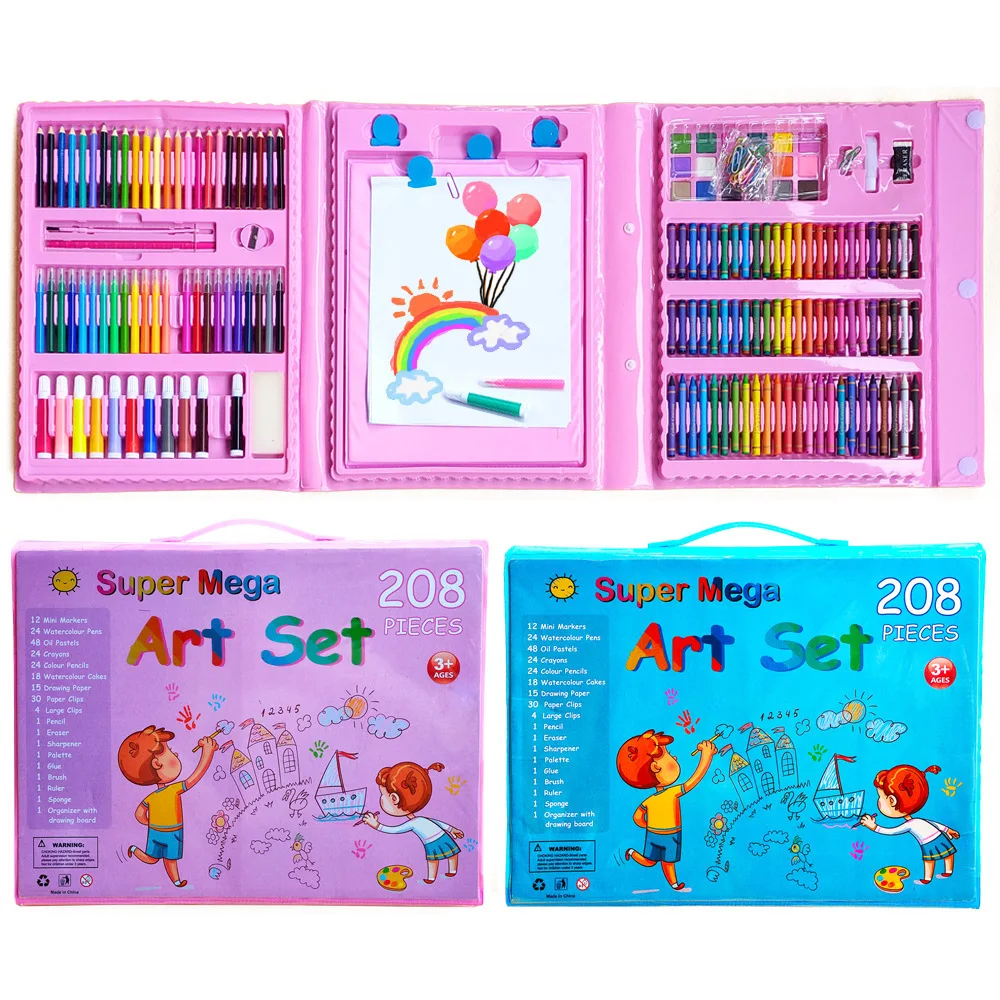 208-teiliges Pinselset, Geschenk für Kinder, Kunst, Zeichnung, Farbe, Aquarellstift, Buntstift mit Zeichenbrett, Schreibwaren-Set – Detail 1