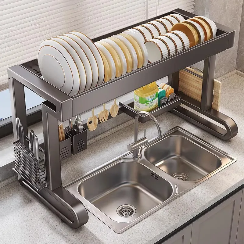 Over Sink Dish Drying Rack Carbon Steel Expandable Drain Bowl Holder Shelf Kitchen Counter Dish Storage Racks Hanger Shelves