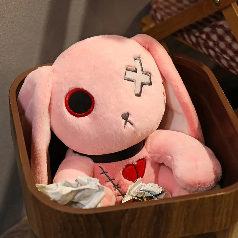 Gruselige gotische Hase gefüllt verrückte Kaninchen Plüschtiere, gruselige Gothic Bunny Stofftier niedlichen Horror schreckliche Hasen puppe, für Hal – Detail 8