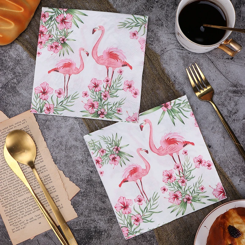 Ins Wind Flamingo Colored Paper Napkins Printed Napkins Hotel Placemats Mouth Cloth Wedding Paper Napkins Handmade DIY Paper 20p