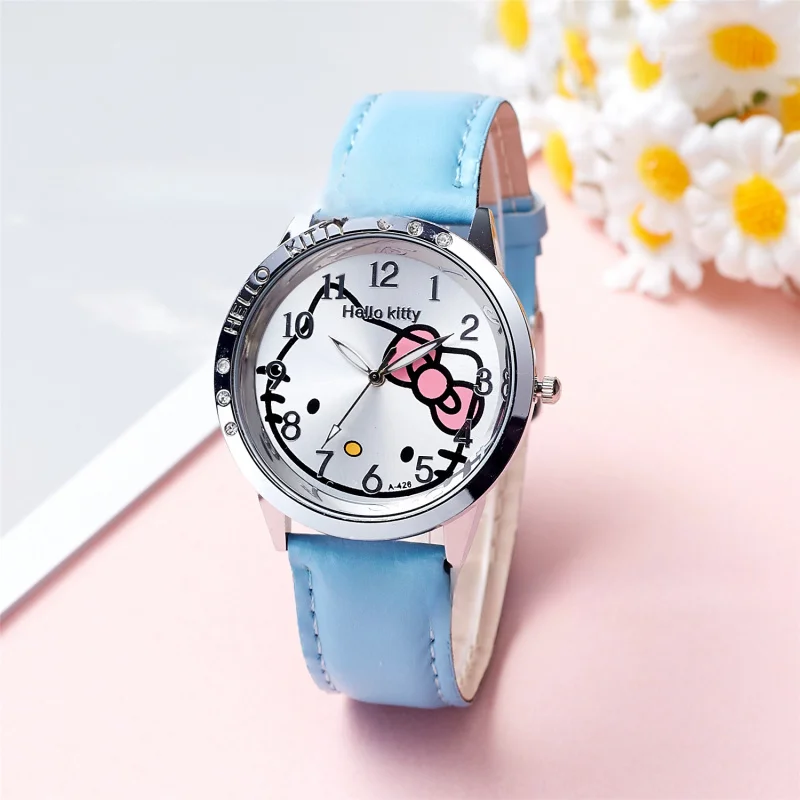 ساعة كوارتز للأطفال من سانريو هالو كيتي، حزام سيليكون كرتوني، لعبة هدية عيد ميلاد للطلاب