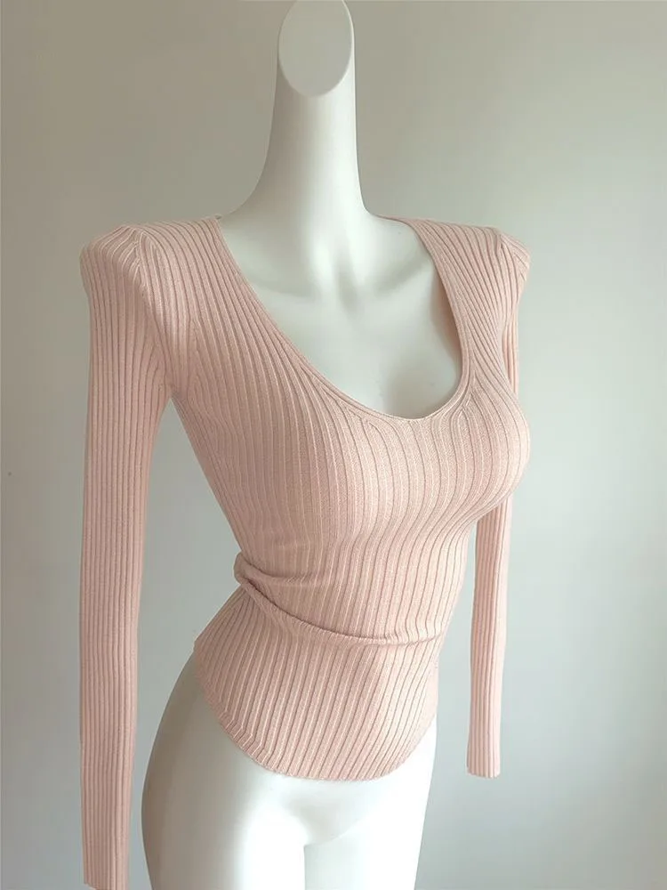 

Женский свитер Y2k в корейском стиле, простой однотонный облегающий универсальный укороченный топ, весенний сексуальный вязаный пуловер с длинными рукавами на талии