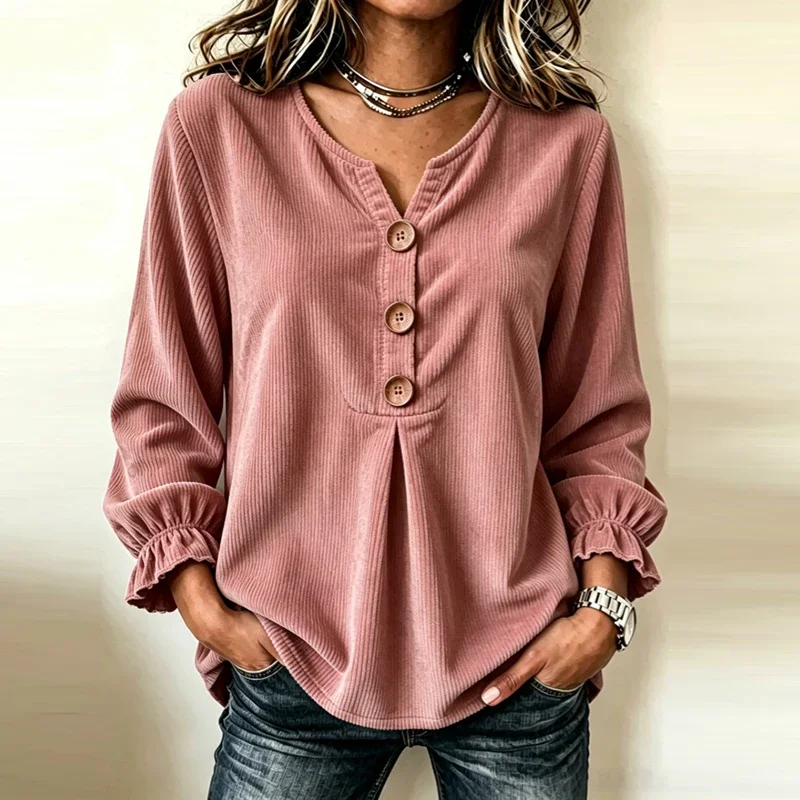 New Autumn Long Sleeve Blouse Women Casual Loose Shirts Button Pullovers Lady Sweatshirts Solid Color Women Blouses