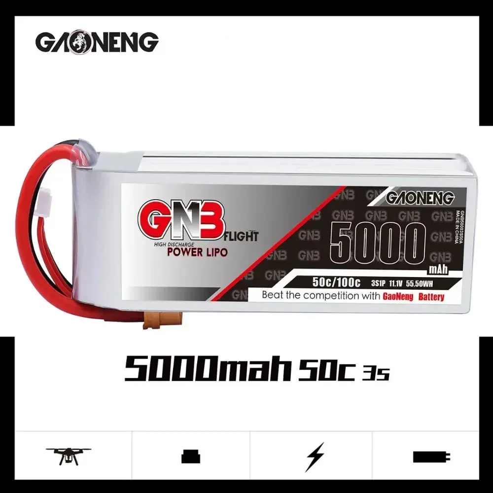 MAX 100C GNB 11.1V 5000mAh 3 s1p 50C bateria Lipo z wtyczką XT60 do dron FPV helikopter RC Quadcopter samochód łódź UAV