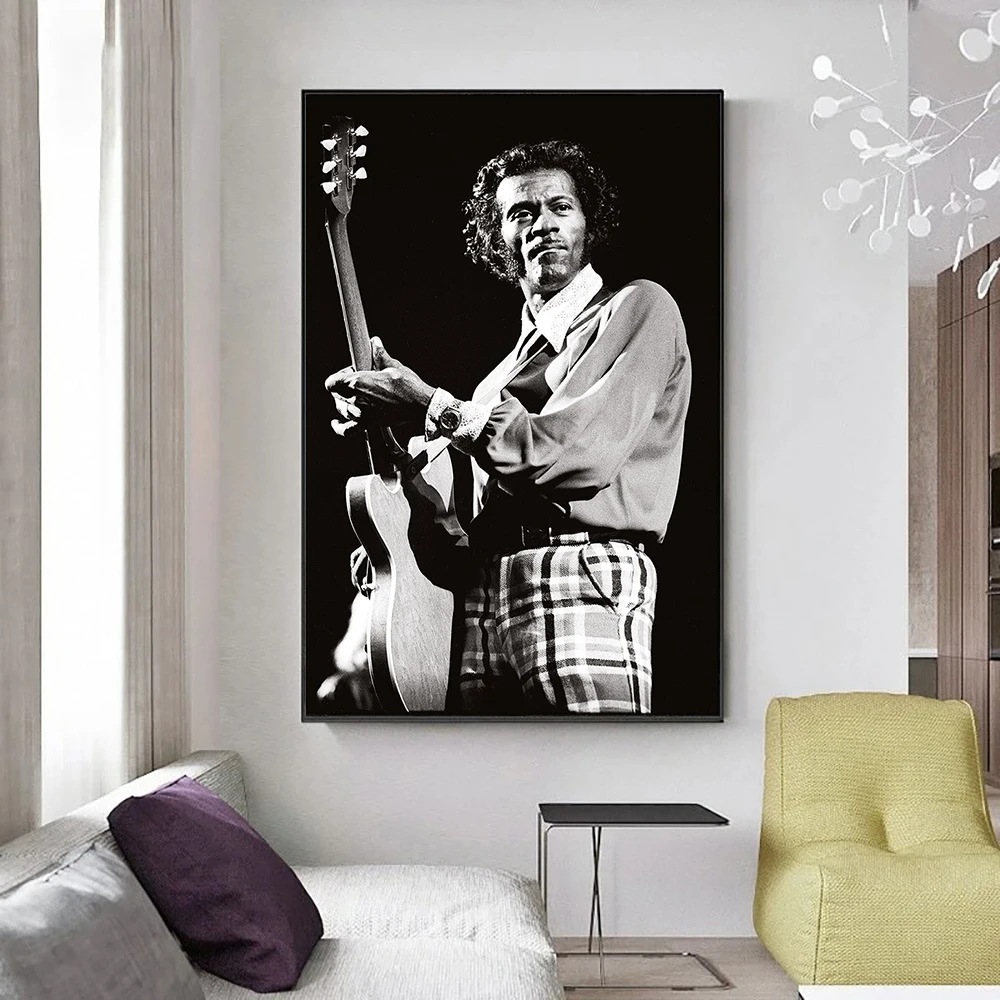 Chuck Berry Poster Canvas Art Black White Classic Wall Picture Artwork Painting Print Bedroom Home Decor