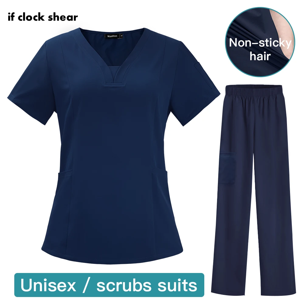 

Quick Drying Fabric Medical Uniform Nursing Tops Pant Beauty Salon Workwear Short Sleeve Dental Clinic Suit Pet Scrubs Set Women