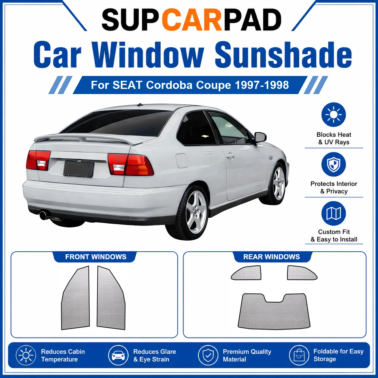 For SEAT - SEAT Cordoba Coupe 1997-1998 Full Set Car Window Sunshades UV Block Privacy Heat Insulated Foldable Car Curtain
