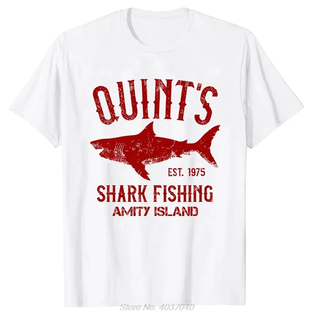 Quints Shark JAWS Amity Island 1975 Navy T-shirt Men Cotton Clothing Casual Basic T Shirt Oversized Fitness Tshirt Tees Tops