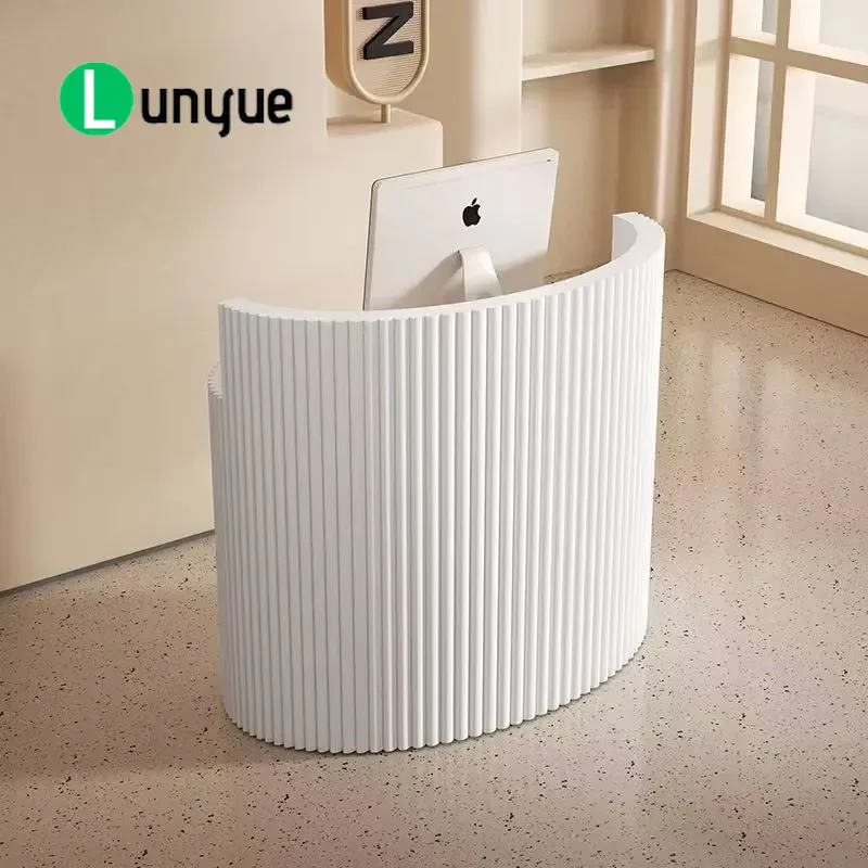 Modern Curved Engineered Wood Front Desk Reception Counter for Beauty Bar Simple Design Durable Office Furniture