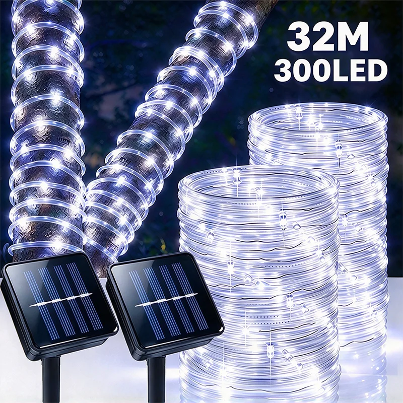Solar Halloween Lights 300/200/100/50LED String Lights 8 Modes Waterproof Tube Rope Lamp for Garden Yard Holiday Tree Decor