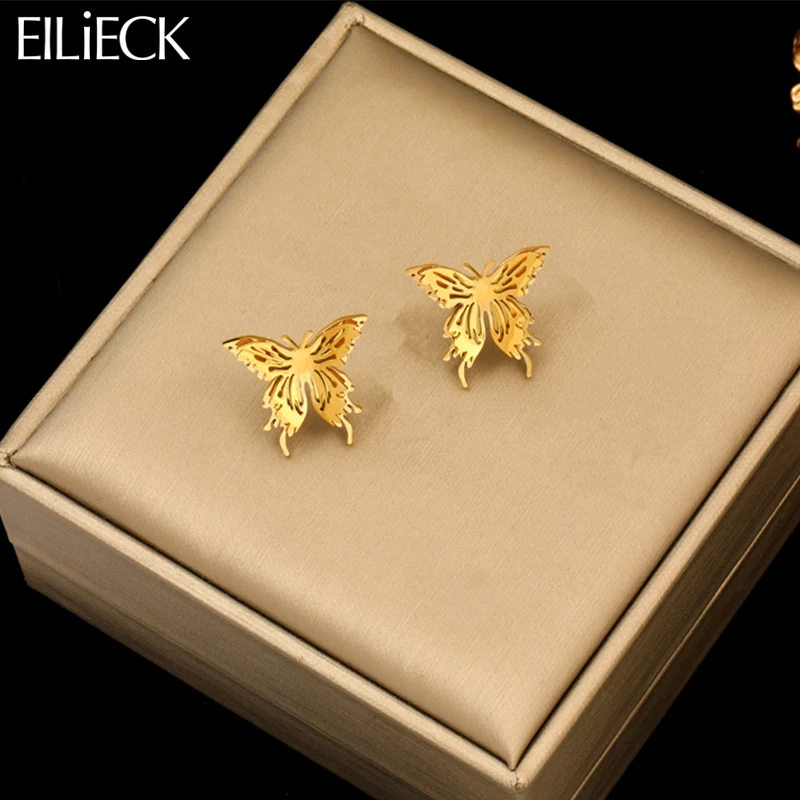 أقراط من الفولاذ المقاوم للصدأ من EILIECK للنساء ، مجوهرات أذن مقاومة للماء ، هدية العيد ، لون ذهبي ، موضة جديدة ، 316L #1