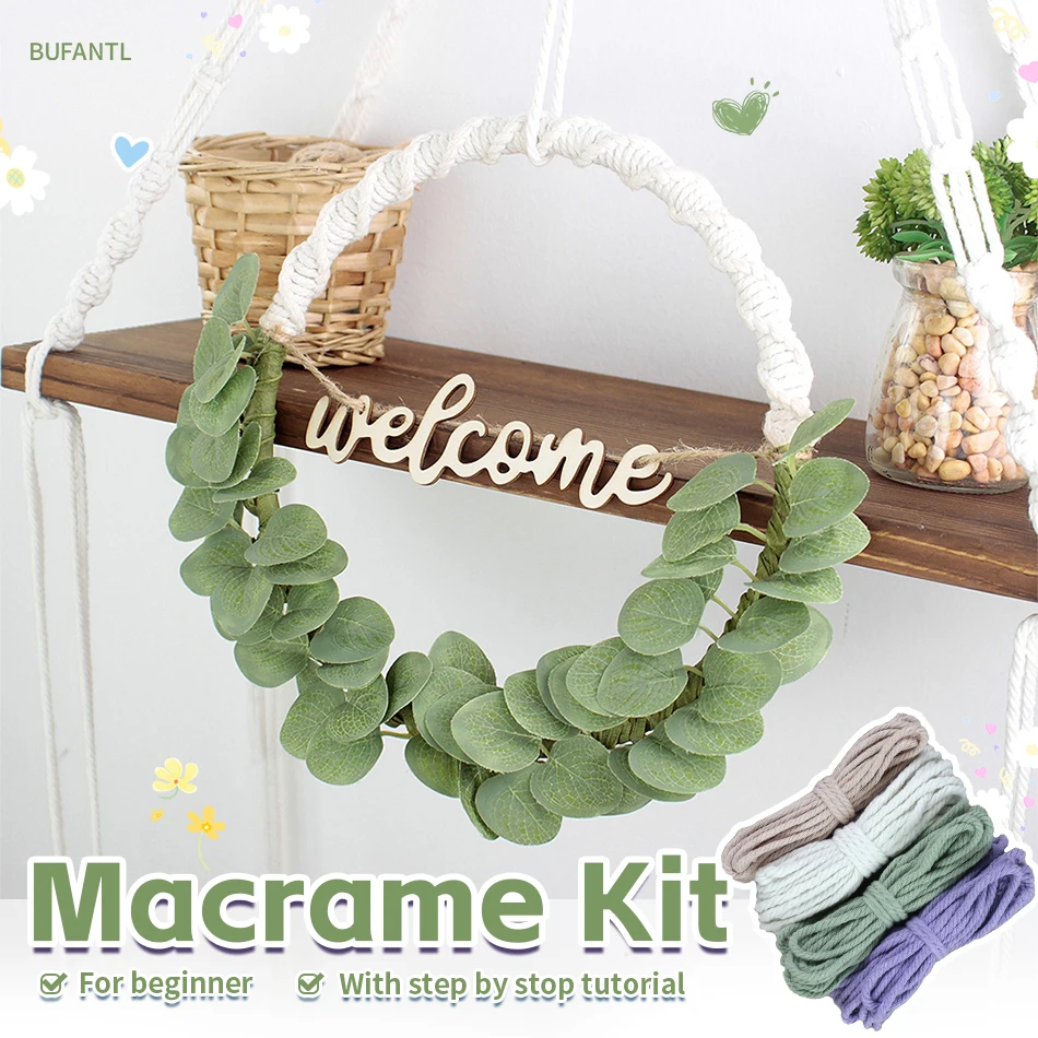 Bohemian Style Macrame Leaf Wreath DIY Kit Beginner Friendly Weaving Material Bundle with Tutorial for Handmade Craft