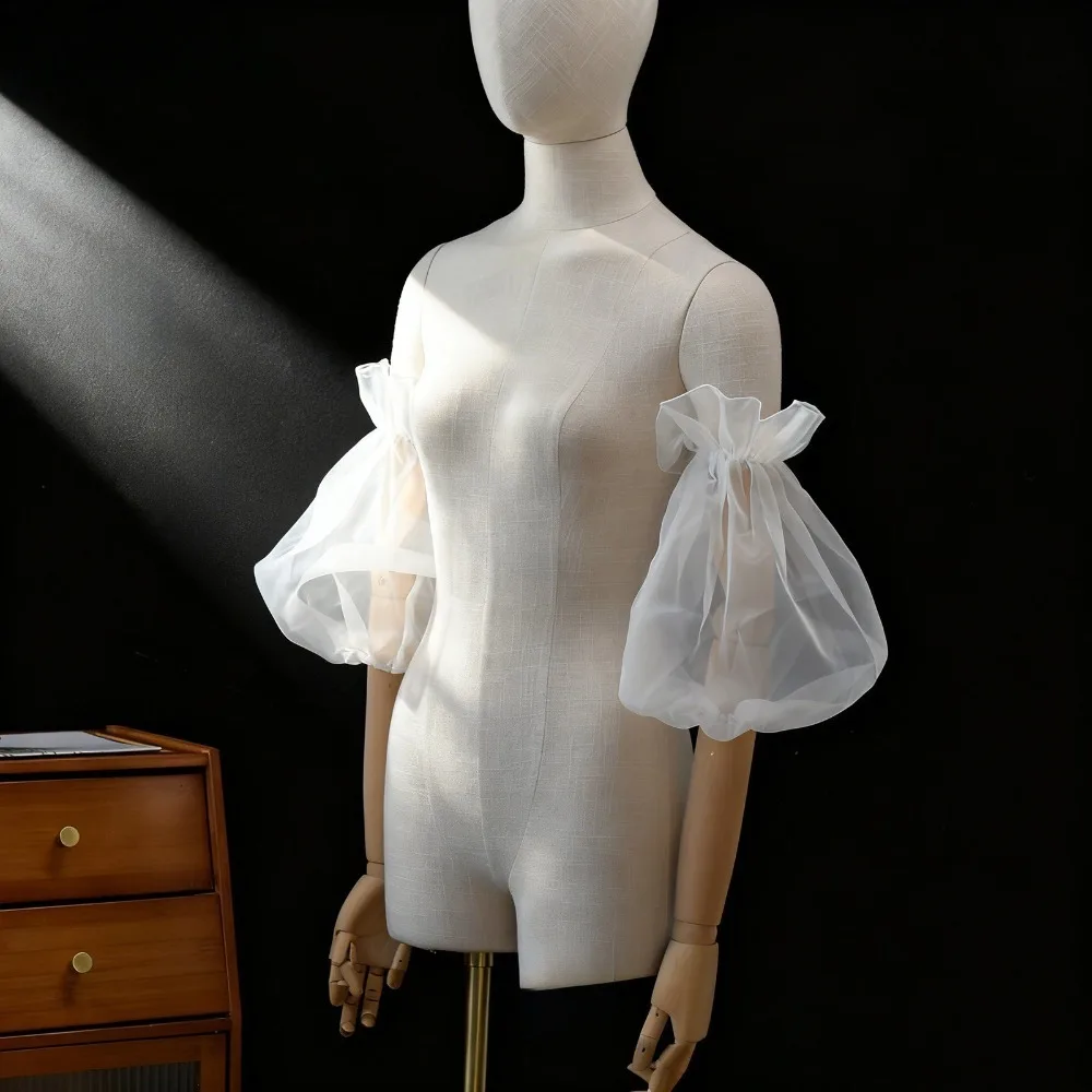 Korean Cute Romantic Ivory Tulle Wedding Gloves Puff Sleeves for Wedding Dresses Wedding Accessories перчатки свадебные 웨딩촬영 소품