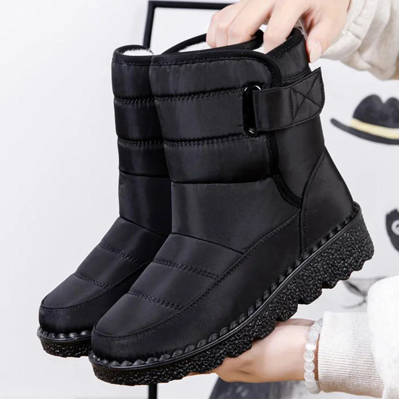 Bottes de neige légères pour femmes, chaussures à plateforme, grande taille, mi-hautes, mode, hiver