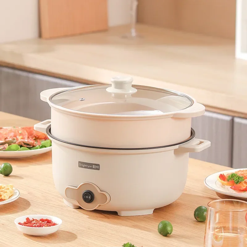 Multi functional integrated household electric heating pot, electric fryer, steamer in student dormitories