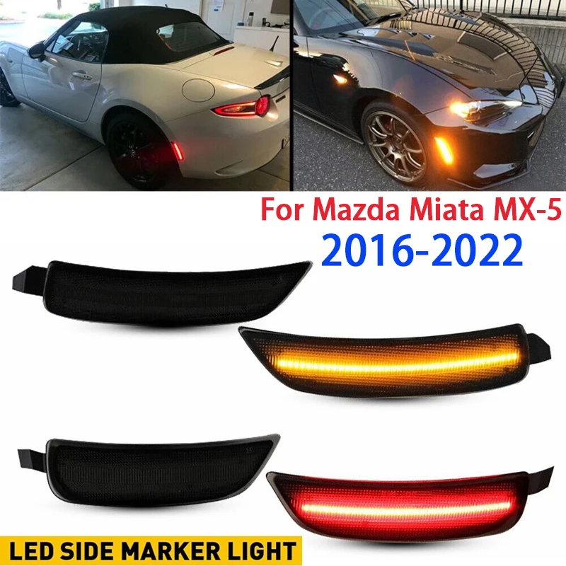 4PCS Smoked Lens Car Front Rear LED Side Marker Light for Mazda Miata MX-5 2016-2022