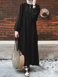 Vintage Maxi Dresses Muslim Fashion Dress Abaya  ZANZEA Women Long Puff Sleeve Party Sundress Robe Turkey Hijab Vestidos Kaftan