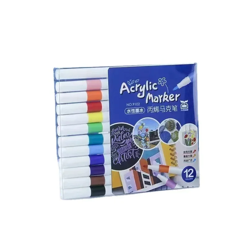 12-60 Colors Acrylic Markers Pen Set Paint Art Marker Soft Tip Pen for Children Stone Paint Ceramic Glass Wood Fabric Painting