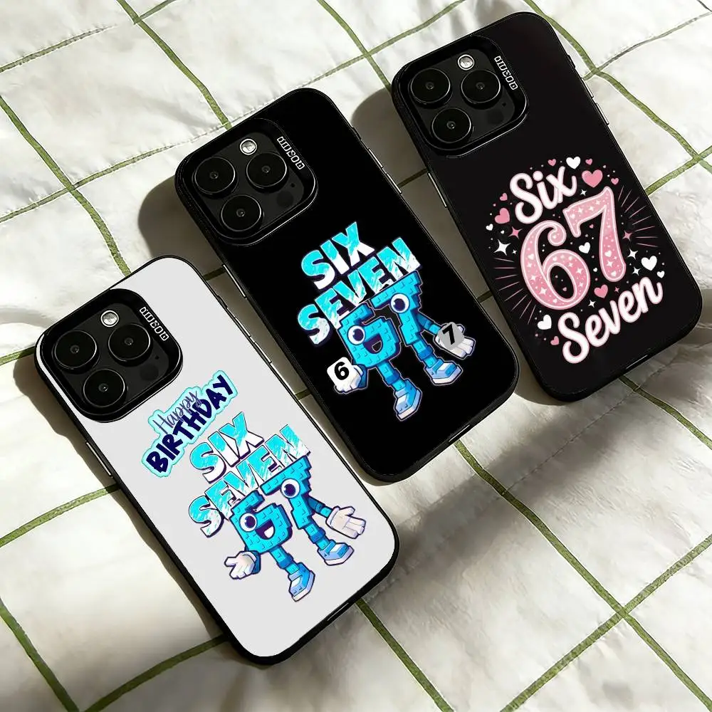 

Steal Brainrot Six Seven Phone Case For iPhone 17,16,15,14,13,12,11 Plus,Pro Max,XS,Colored Silver Plated Inside Cover