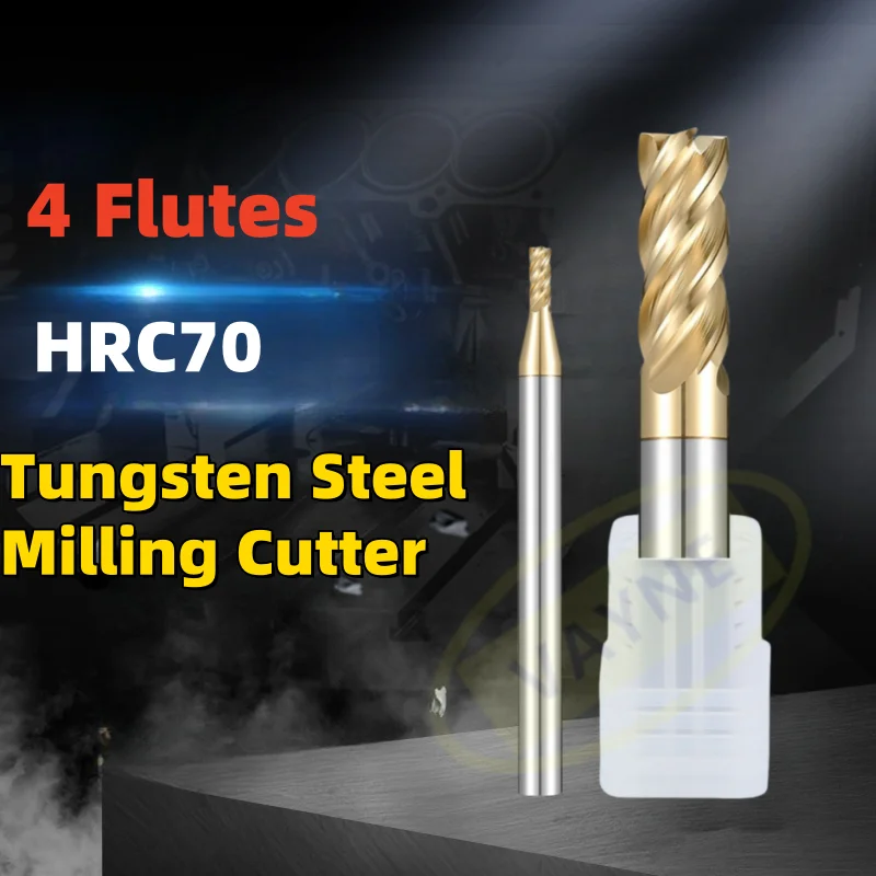 

1PCS 1-20 HRC70 4Flute Milling Cutter Carbide Titanium Alloy Nano Coating Flat End Mill For Maching Endmill Tool