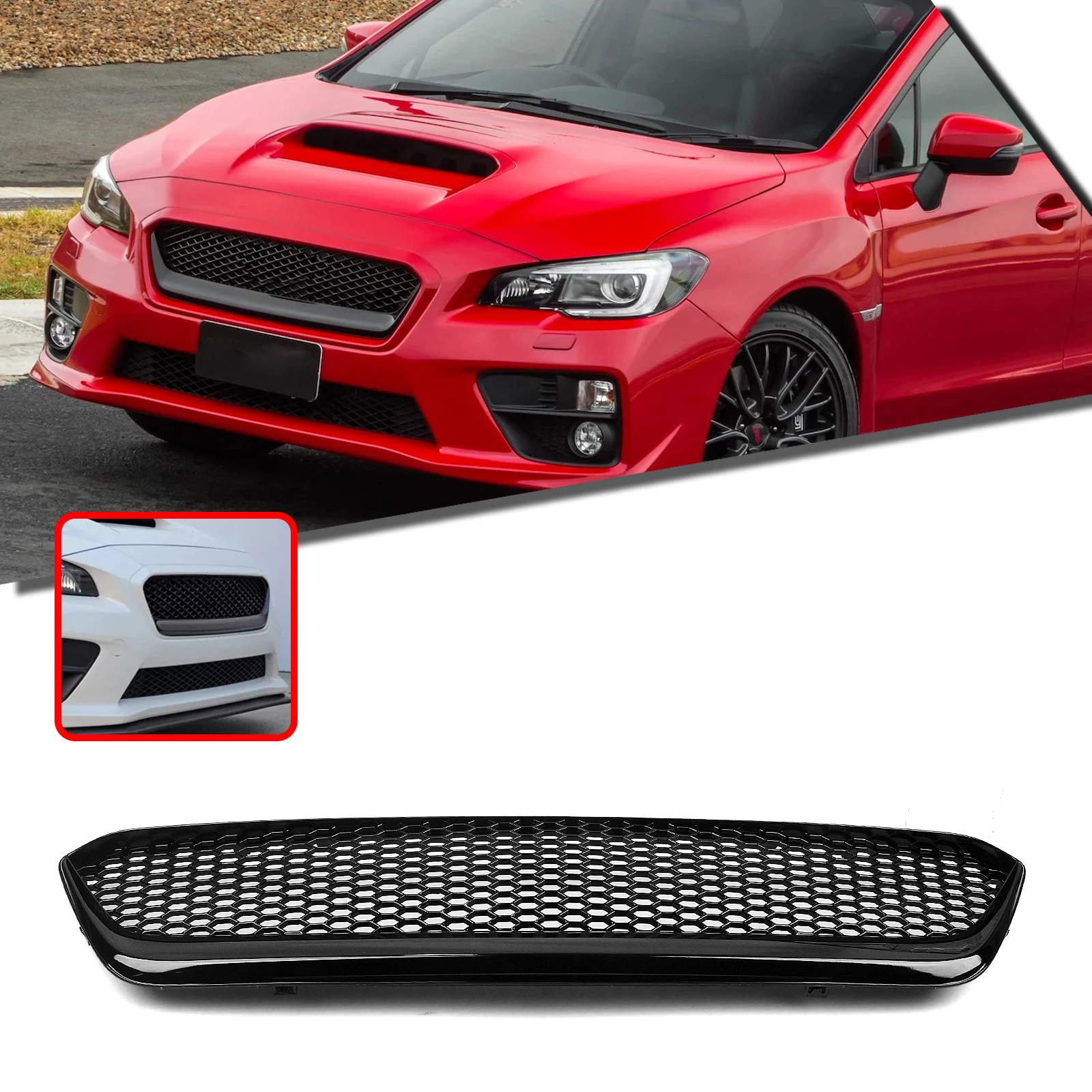 

For Subaru WRX 2015-2017 Front Grille Racing Grill Carbon Fiber Look/Gloss/Matte Black Upper Bumper Hood Mesh Grid