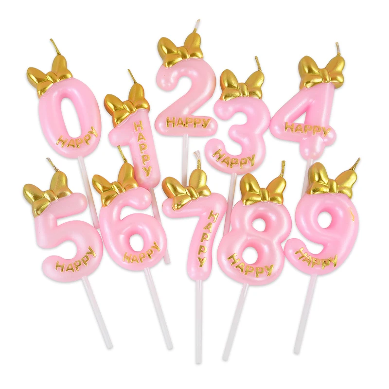 Bowknot Candle Number Cake Topper Princess Girl Happy Birthday Cake Toppers Celebration Wedding Anniversary Party Baking Supply