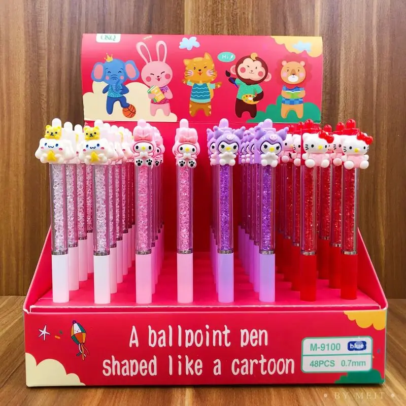 48pcs Sanrio Ballpoint Pen Hello Kitty Kuromi Melody Crystal Ball Pen Gel Pen Office Signature Pen School Supplies Stationery