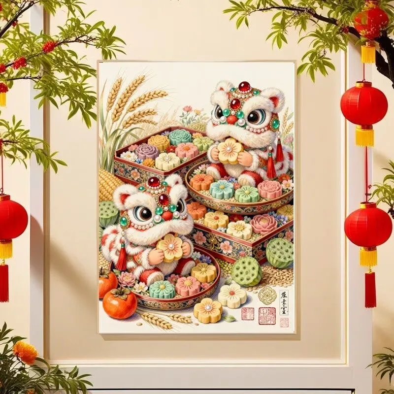 

9CT 11CT Lion Dance Embroidery DIY Chinese Style Printed Kits Cross Stitch Thread Needlework Sets Home Crafts